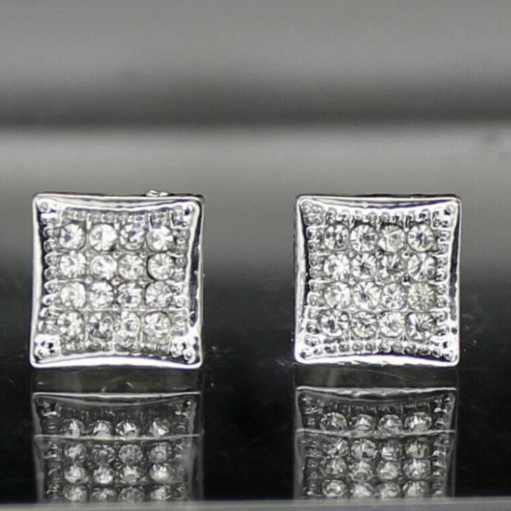 Mens Square Gold Plated Hip Hop Earrings - Picture 2 of 7